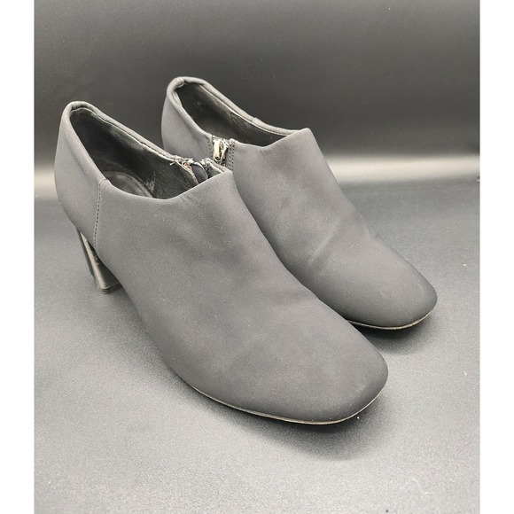 Donald J Pliner Shoes - Donald J Pliner Black Stretch Fabric Square Toe Ankle Booties Silver Heel 8N